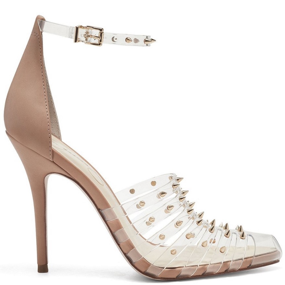 UEED ONCE! Jessica Simpson nude and clear spiked heels